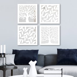 Wallity Juego de 4 Espejos de Cristal con Diseño de MDF Plata